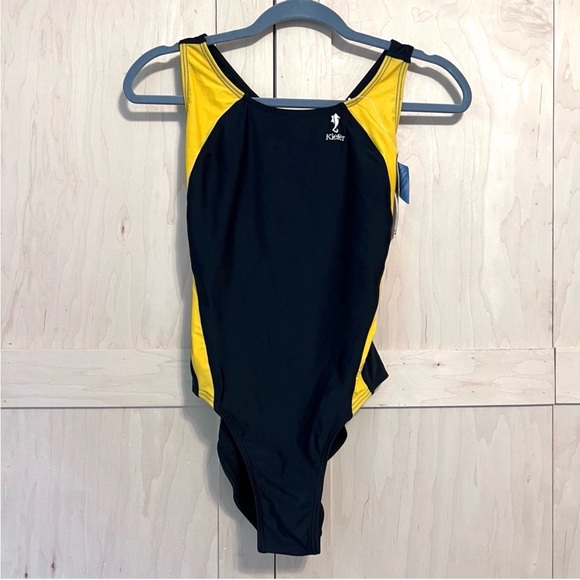 NEW Kiefer Team Panel Fastback Xtra Life black yellow one piece swimsuit size 32 - Picture 1 of 10